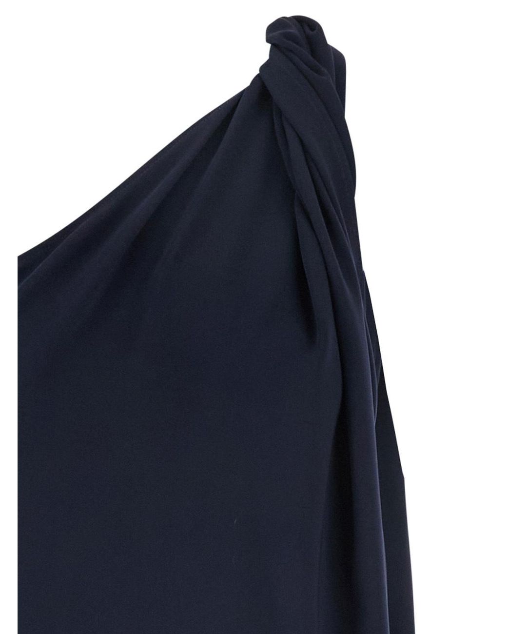 P.A.R.O.S.H. Blue One-Shoulder Dress With Twisted Neckline Detail