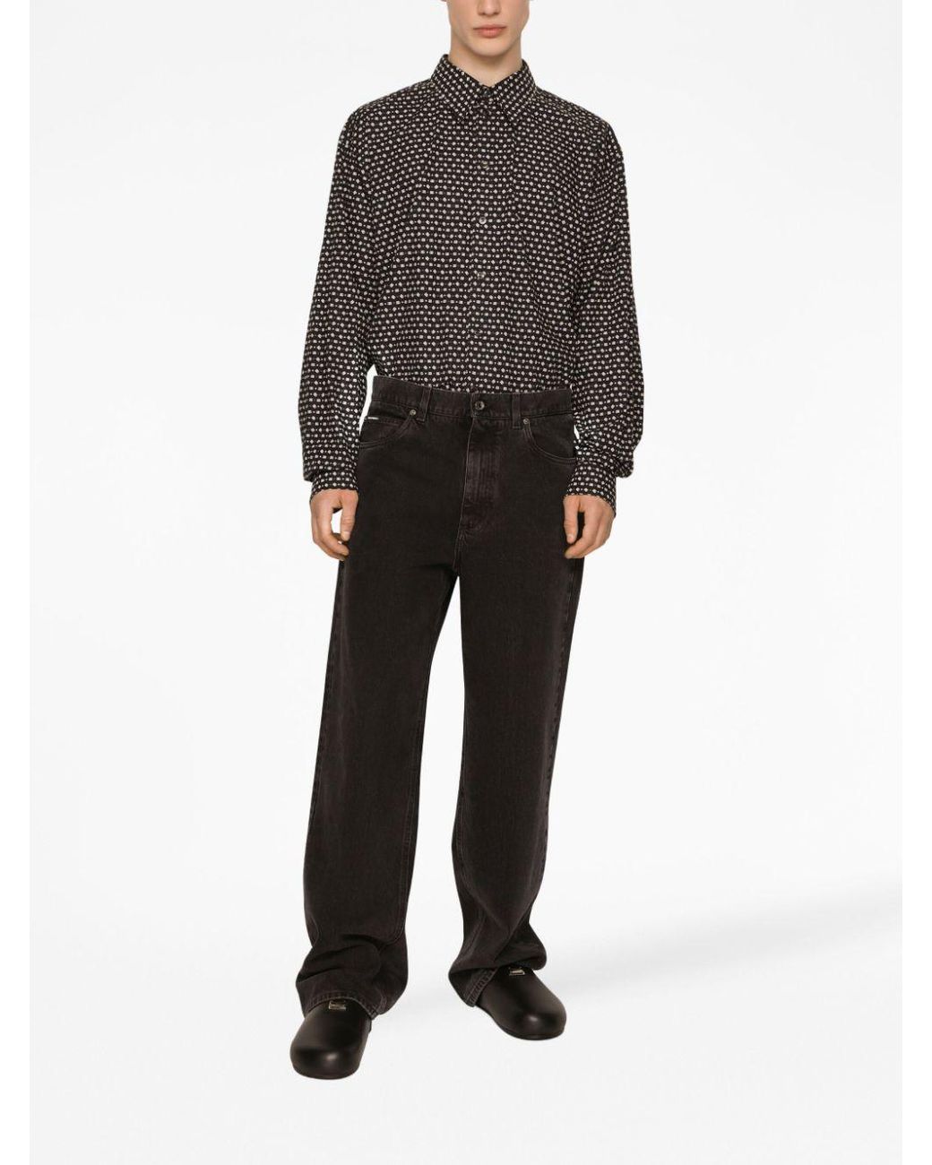 Dolce & Gabbana Black Oversize Poplin Shirt With Dg Logo Print for men
