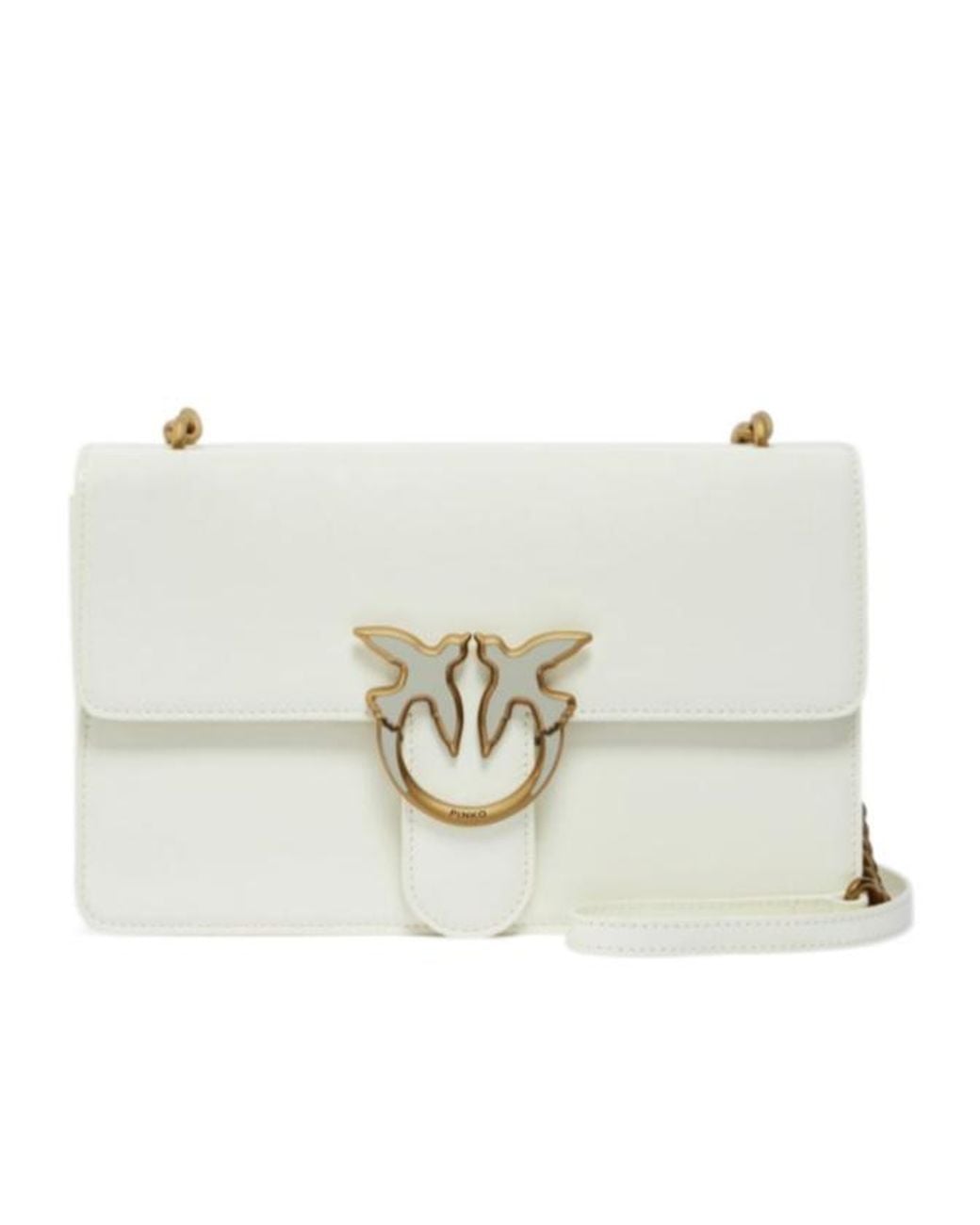 Pinko White Love Birds Foldover Top Shoulder Bag