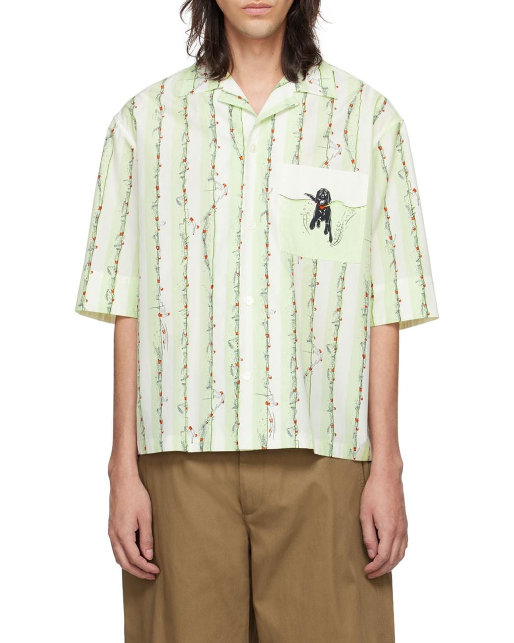 Bottega Veneta Green Short Sleeved Striped Shirt for men