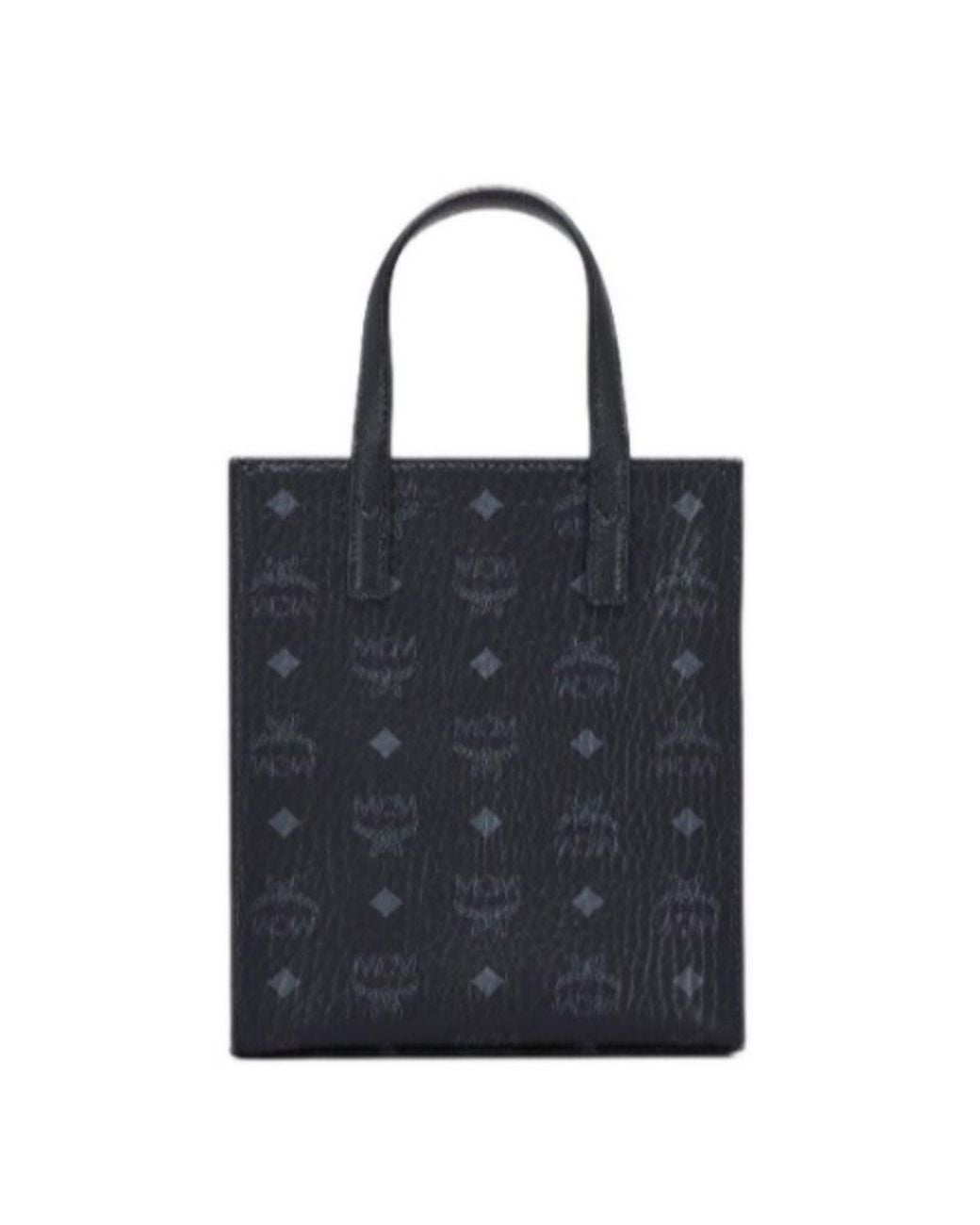 MCM Black All-Over Logo Printed Mini Tote Bag