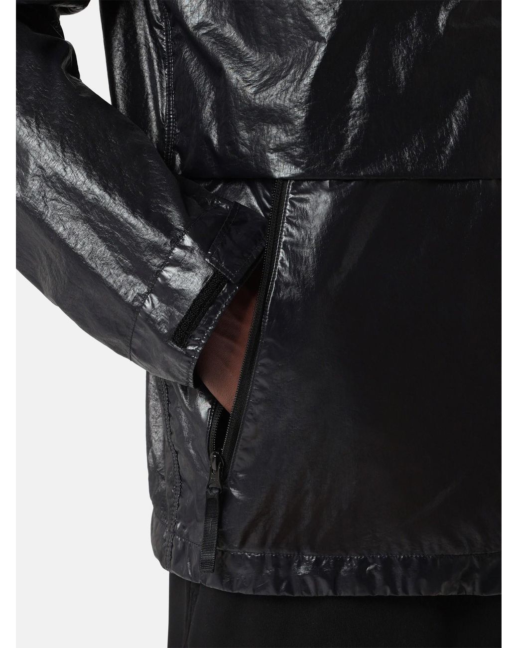 Stone Island Black Hooded Nylon Jacket Casual High Collar for men