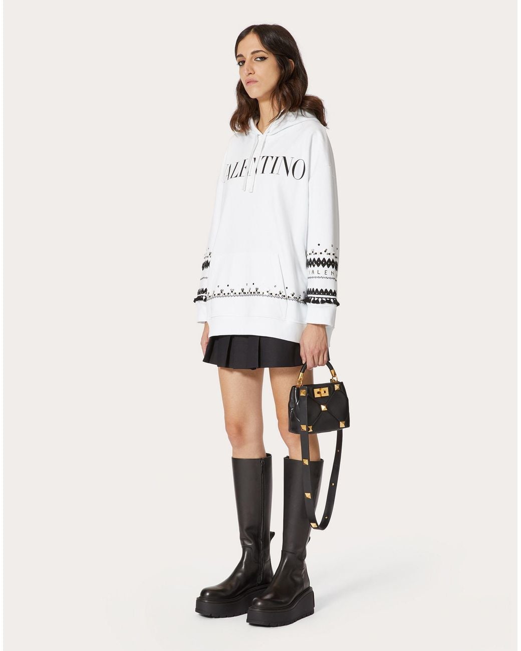 Valentino White Logo-Print Sequinned Hoodie