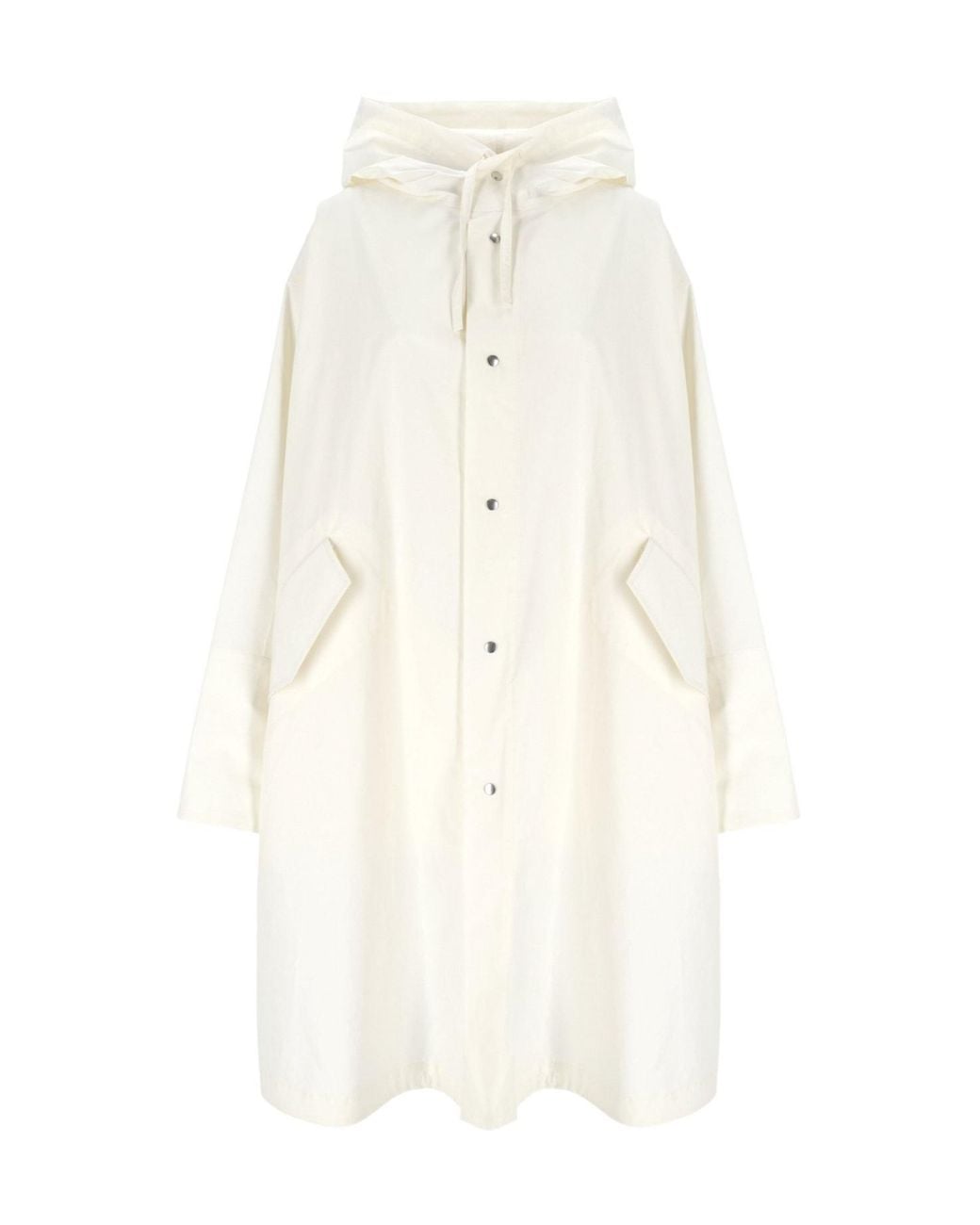 Jil Sander White Logo Printed Drawstring Coat