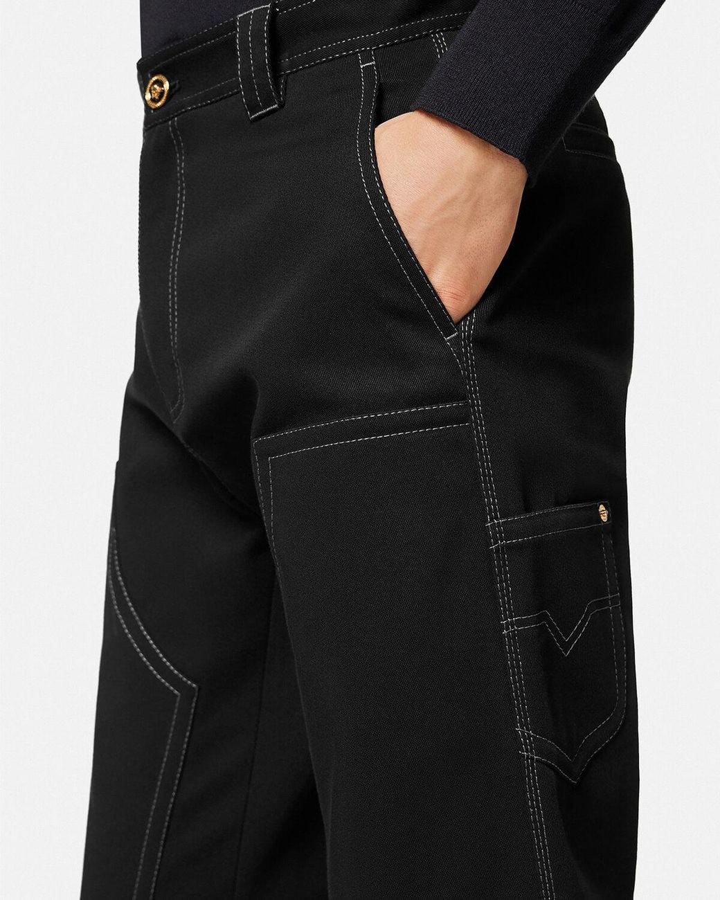 Versace Black Straight-Leg Cotton Trousers for men