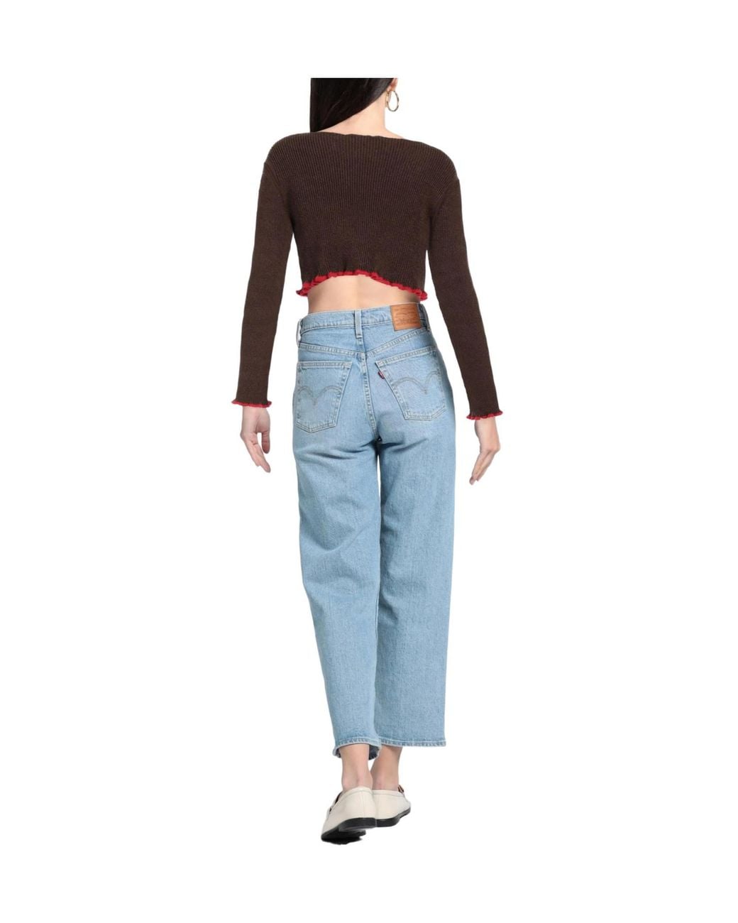 Jacquemus Brown Solid-Colored V-Neck Cropped Knit Top