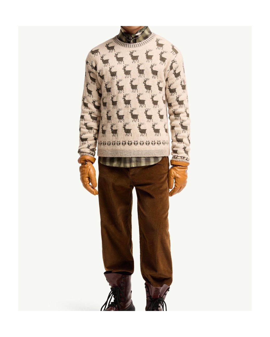 Moncler Natural Grenoble Fair Isle Crew Neck Knitted Sweater for men