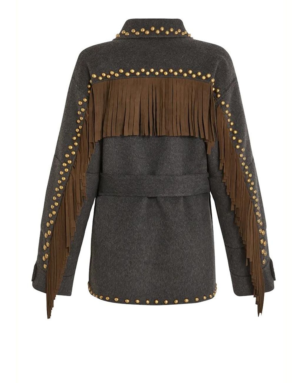 P.A.R.O.S.H. Gray Stud-Embellished Fringed Jacket