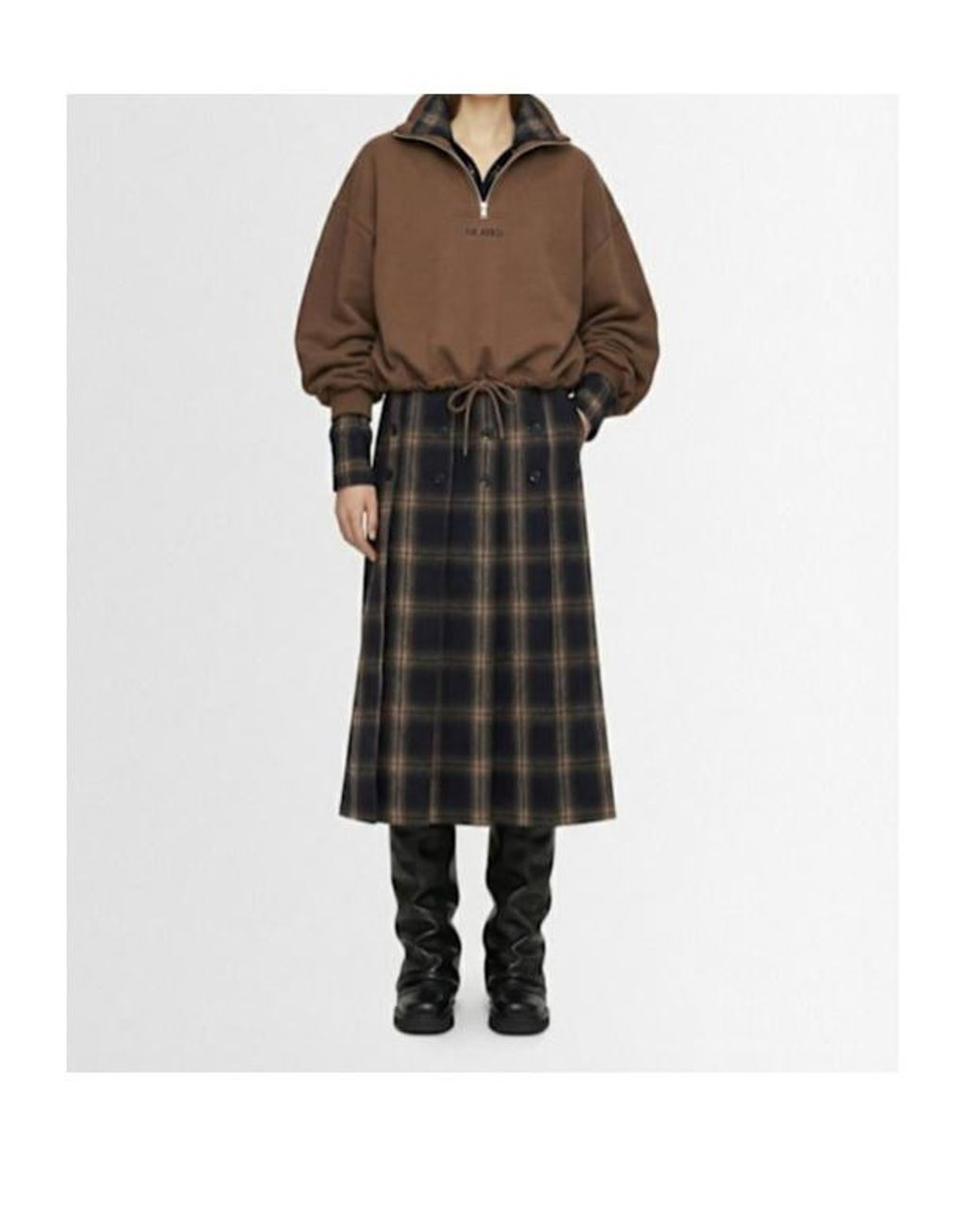 The Attico Black Checked Cotton Midi Skirt