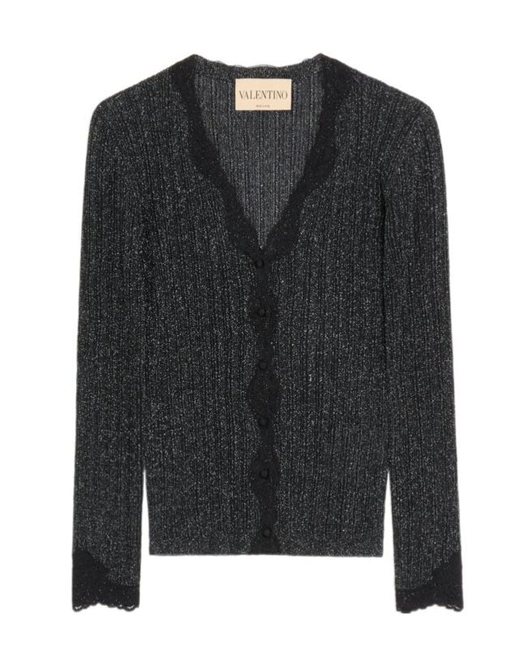 Valentino Black Lurex Knit Cardigan With Lace