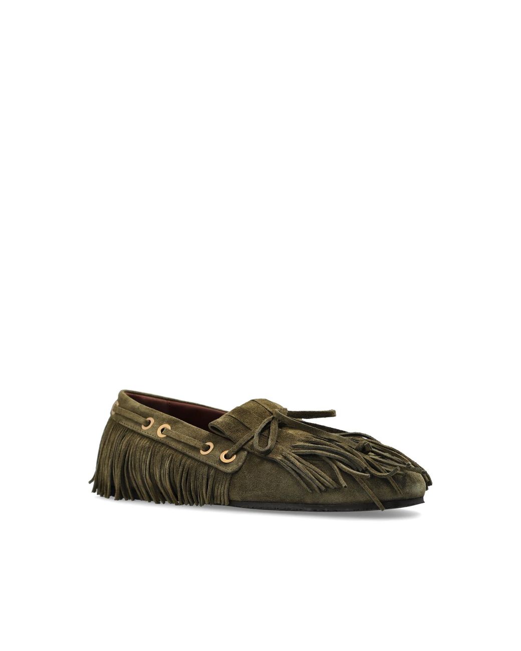 Etro Green Fringed Moccasin Flat Shoes