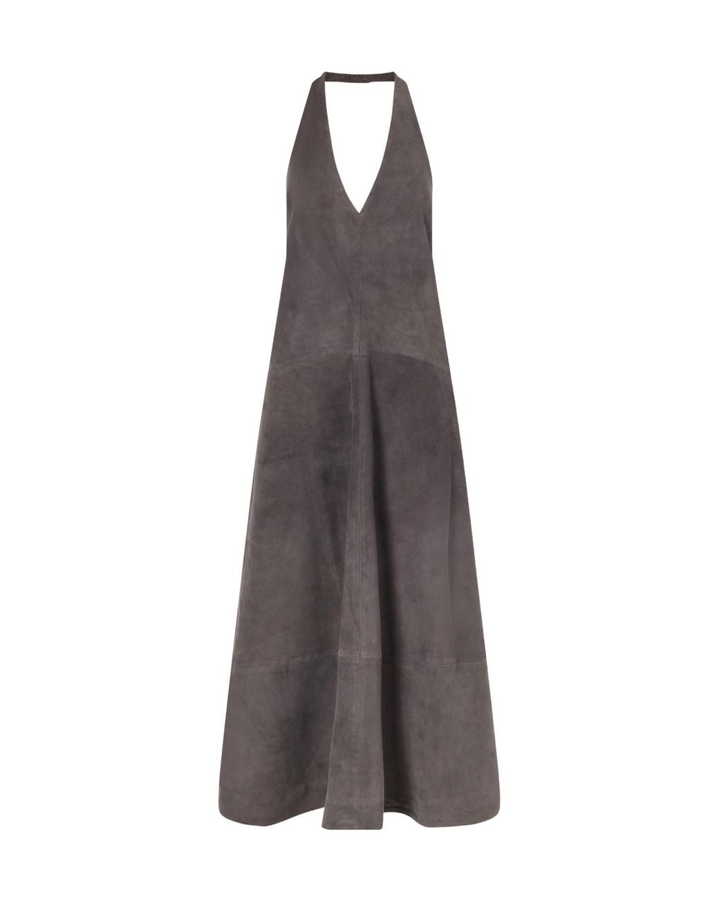 St. Agni Gray Paneled Suede Halter Midi Dress
