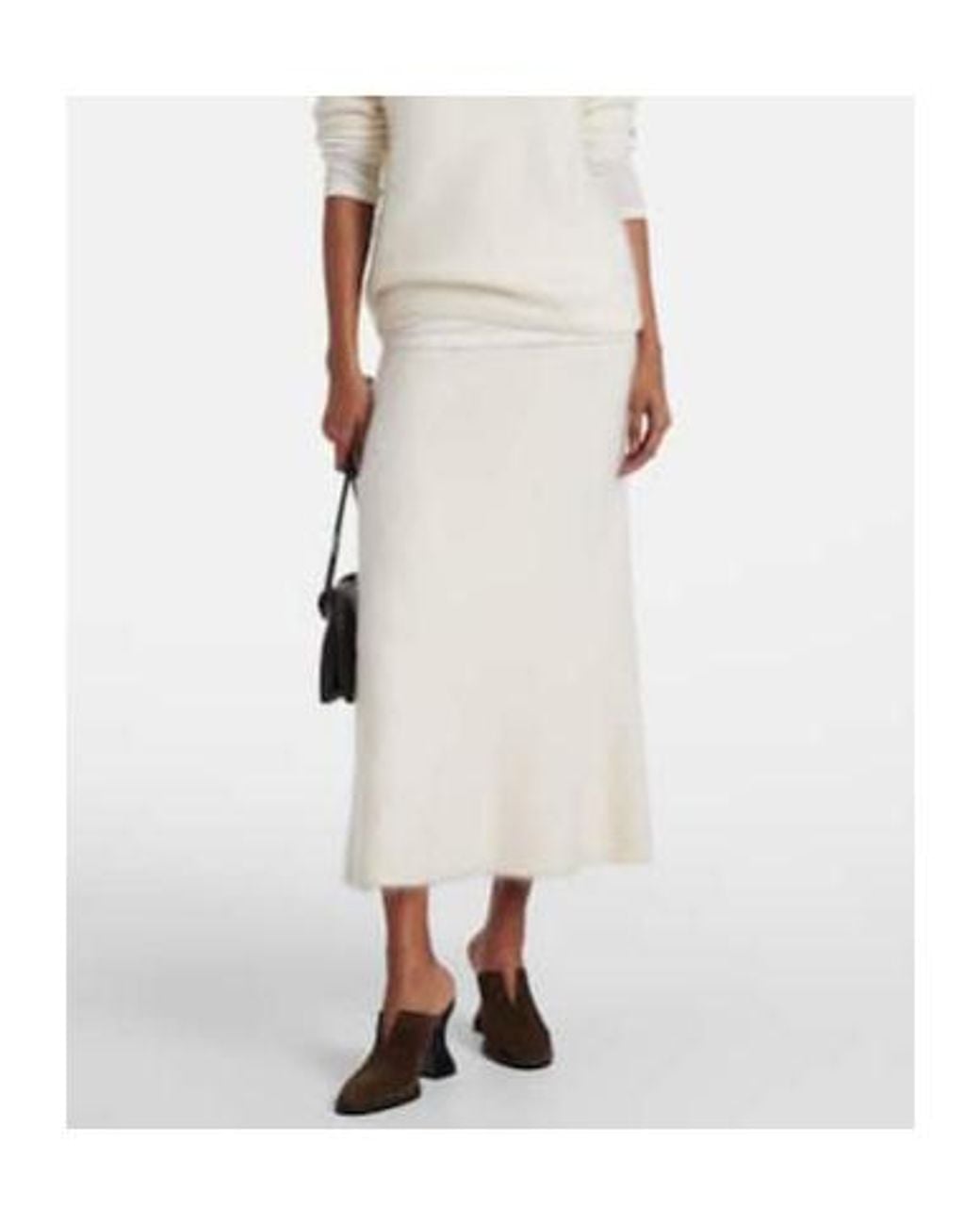 Lisa Yang White Asta Brushed Cashmere Midi Skirt