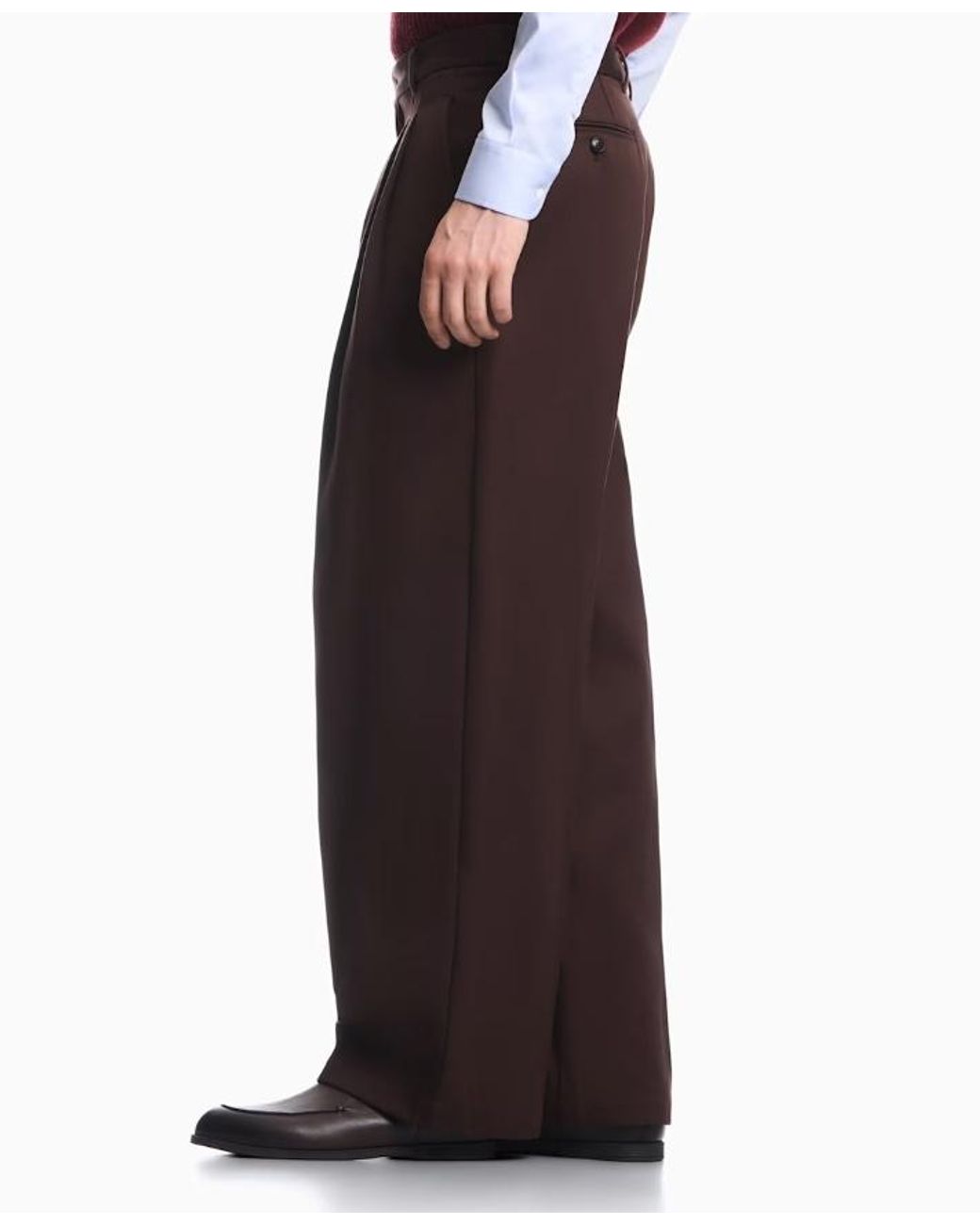 Emporio Armani Brown Pleated Cotton Trousers With A High Waist And Straight Leg for men
