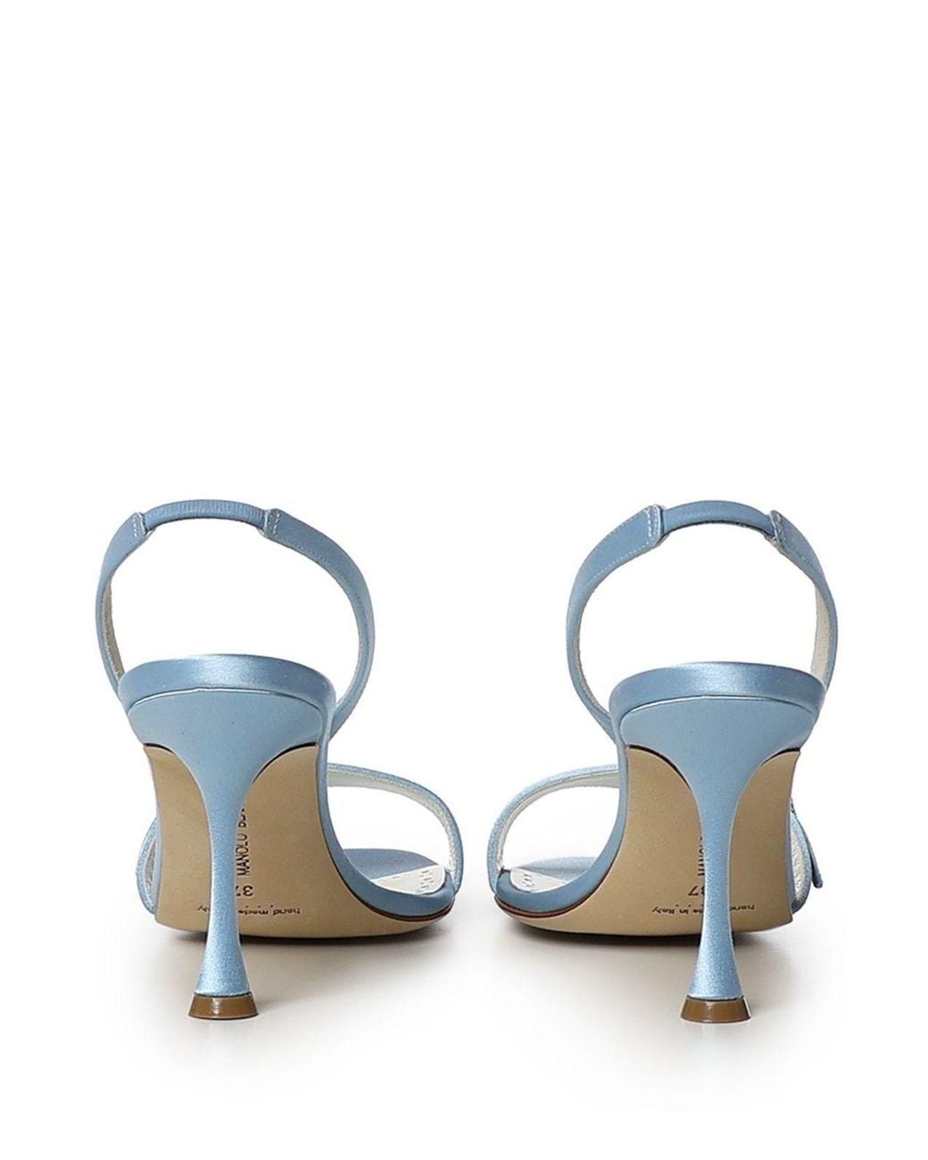 Manolo Blahnik Blue Crystal Buckle Heeled Sandals