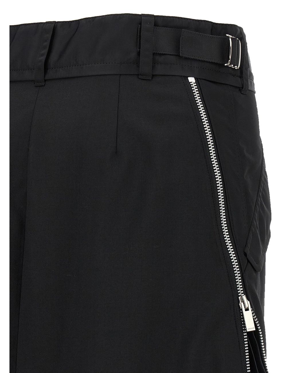Sacai Black Zip Detailed Pleated Skirt