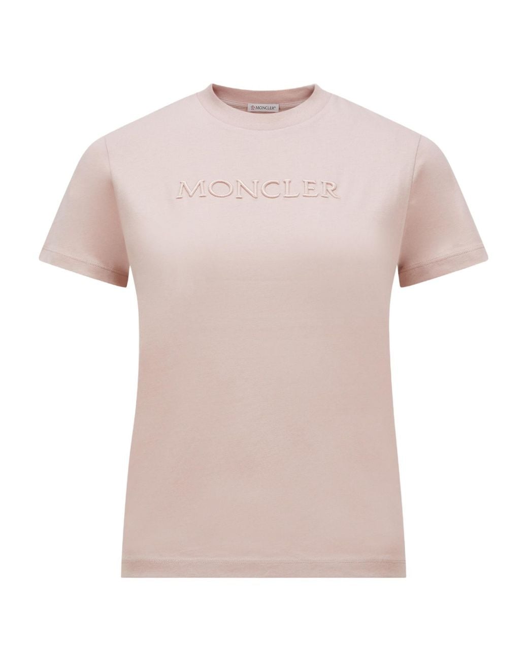 Moncler Pink Logo Embroidered Crewneck T-Shirt