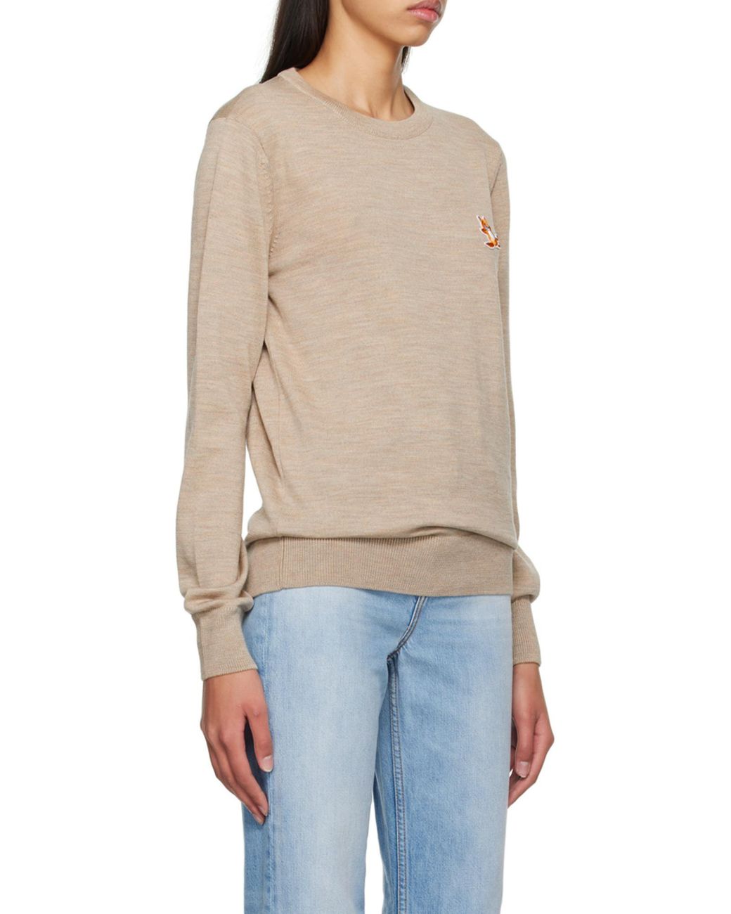 Maison Kitsuné Gray Logo-Patch Wool Jumper for men