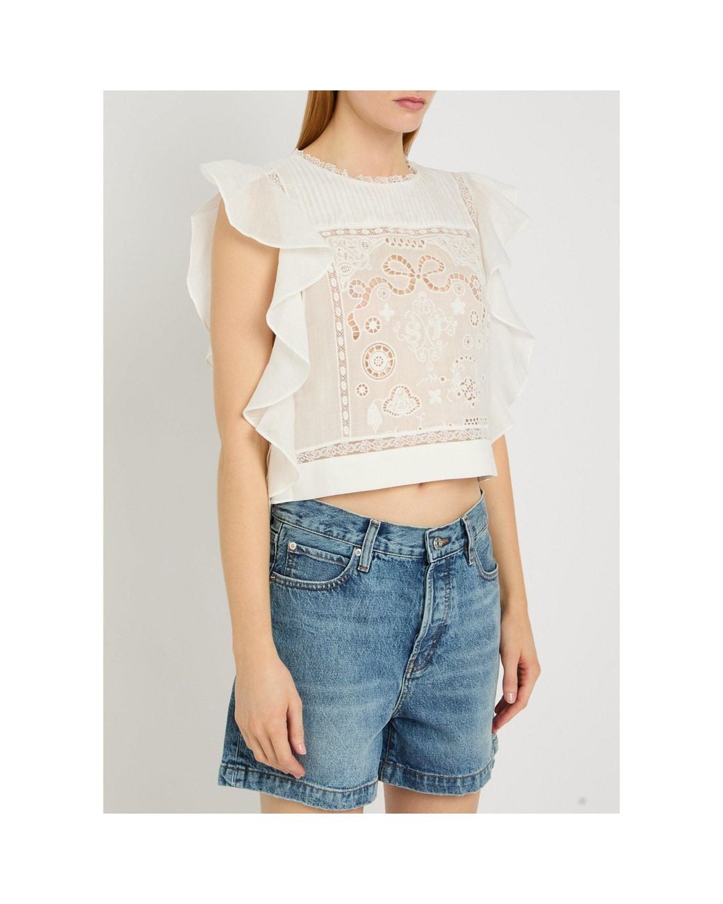 Self-Portrait White Pure Linen Short Top