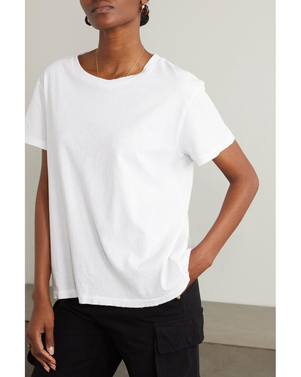 Nili Lotan White Distressed Cotton-Jersey T-Shirt