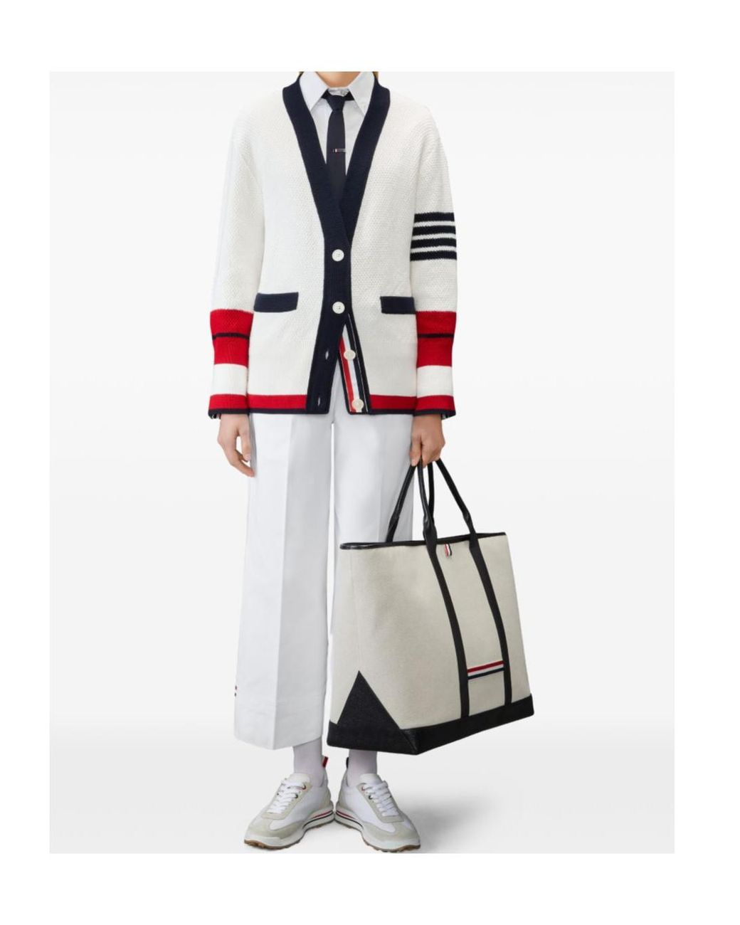 Thom Browne Red Tennis Racquet Intarsia Cardigan