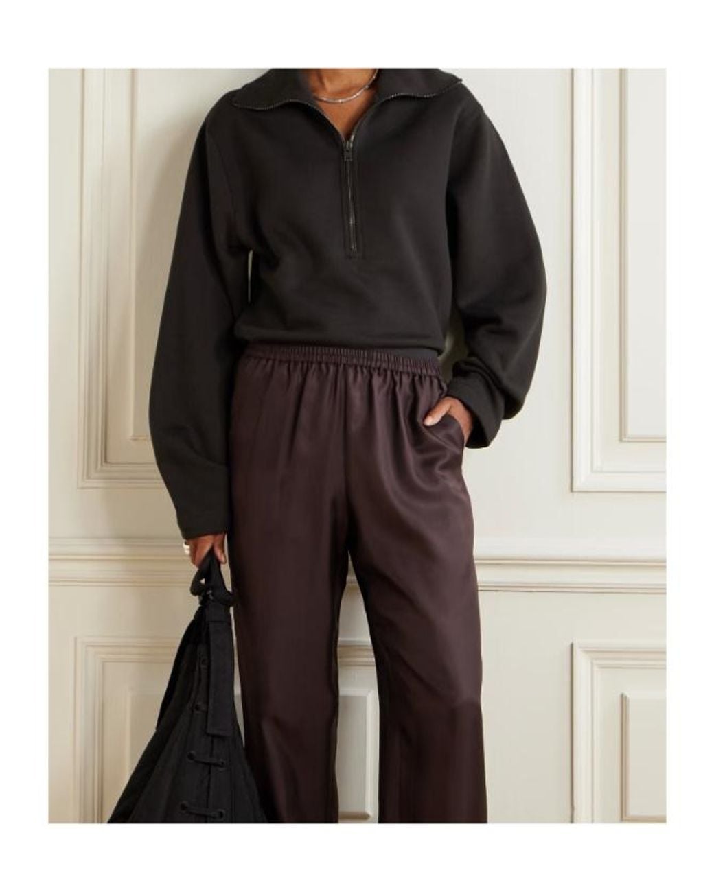 Lemaire Black Long-Sleeved Half-Zip Sweatshirt
