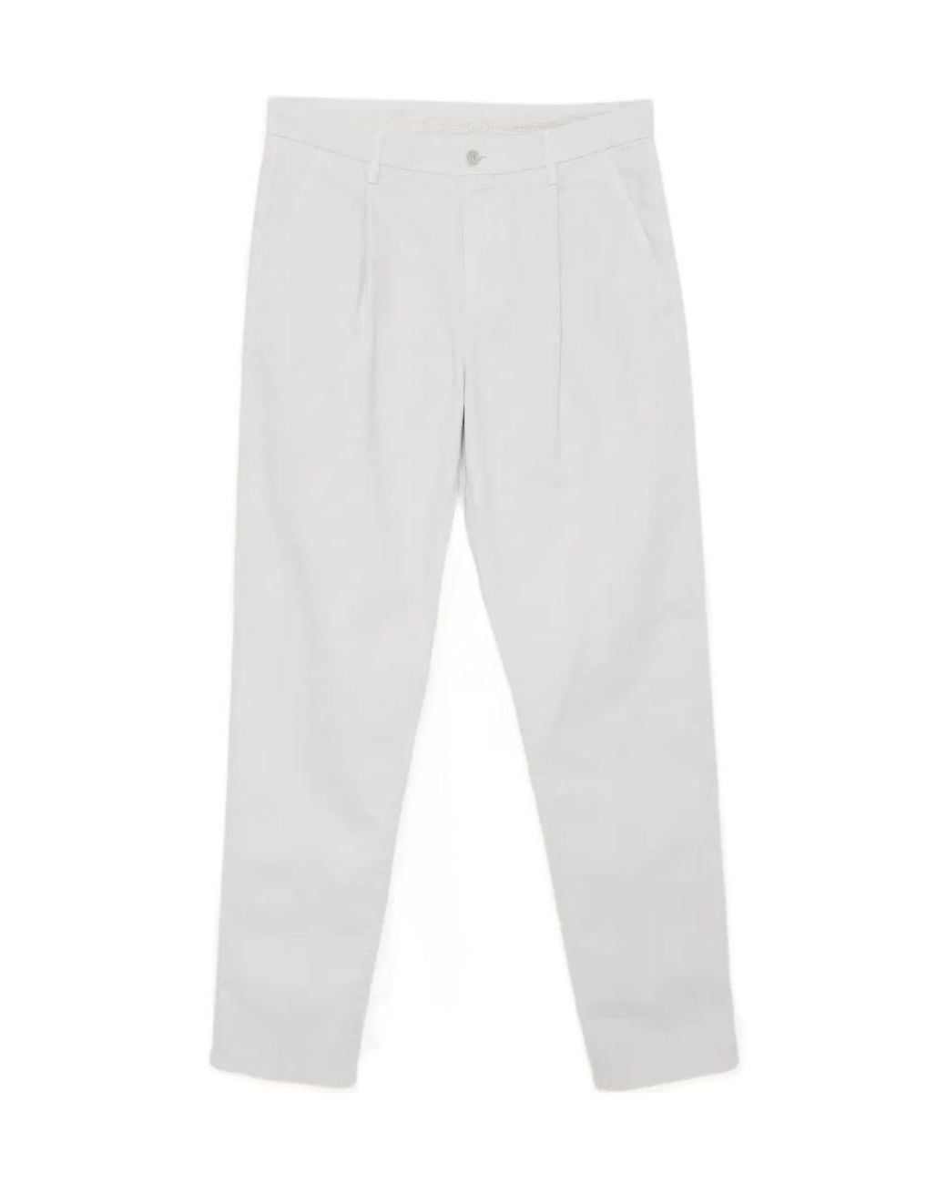 Aspesi White Pleated Cotton Trousers for men