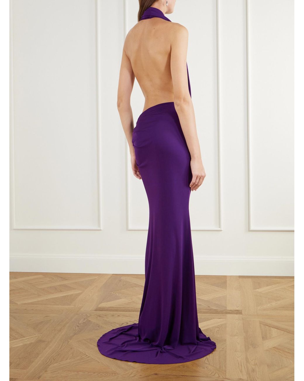 Alex Perry Purple Halterneck Draped Jersey Gown