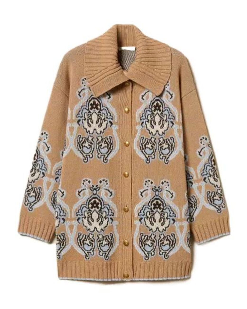 Twinset Multicolor Jacquard Wool Blend Knitted Cardigan