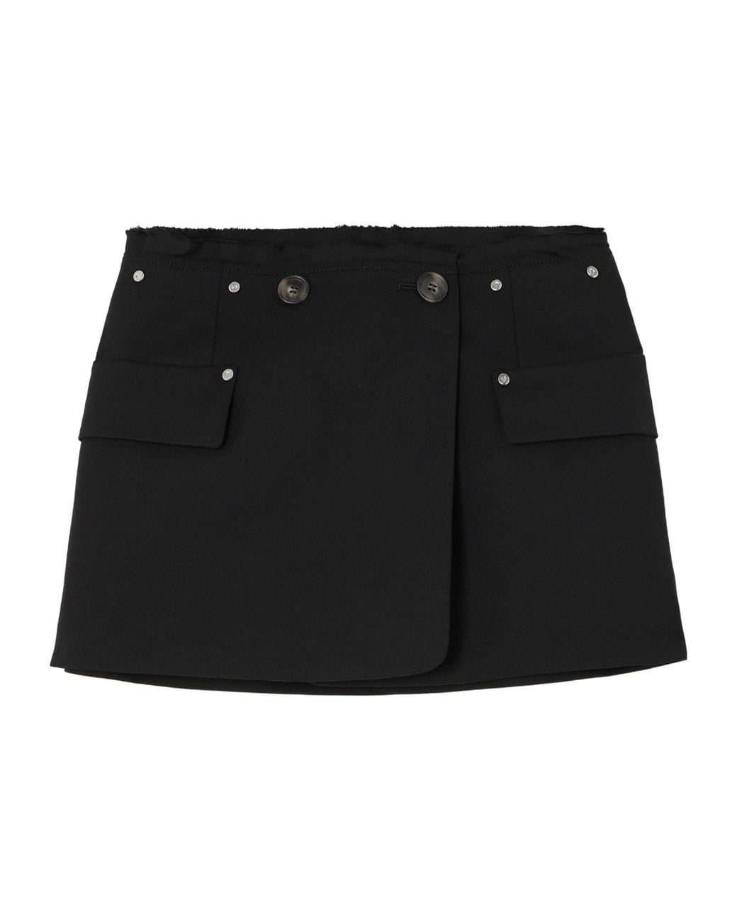 Dion Lee Black Wrap-Effect Embellished Frayed Wool-Blend Mini Skirt