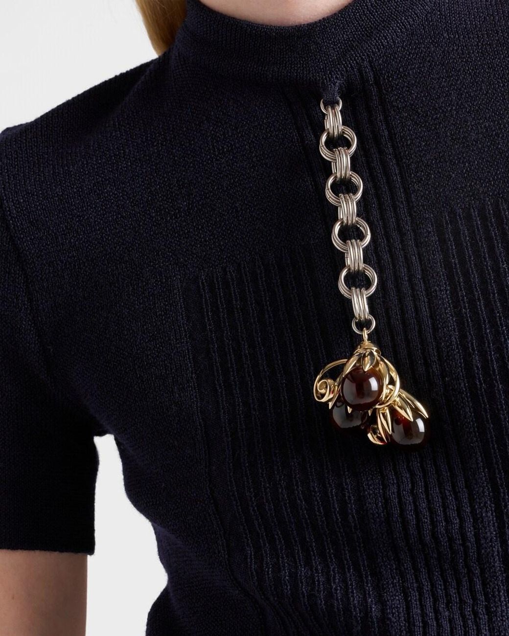Prada Blue Short-Sleeved Wool Sweater With Pendant