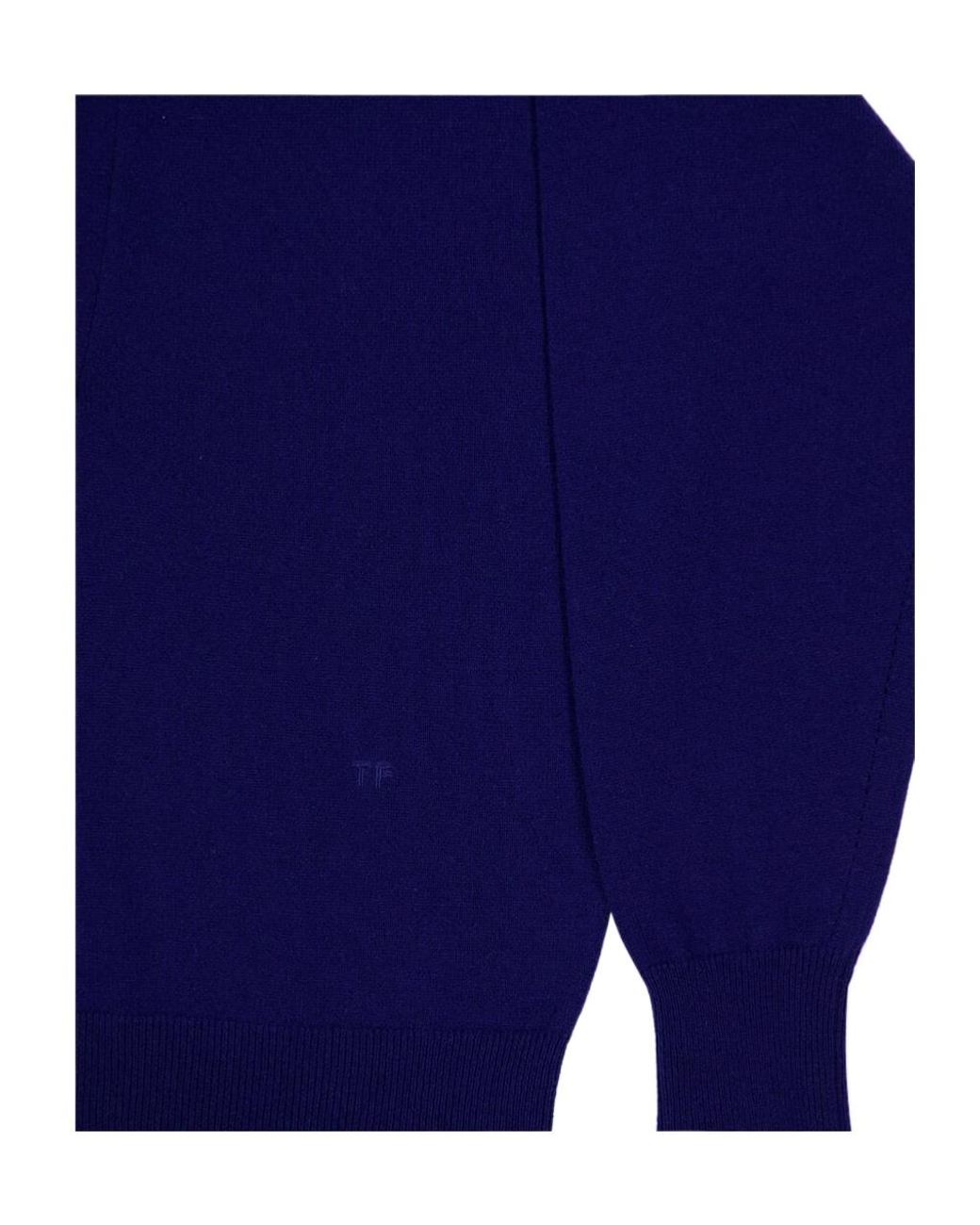 Tom Ford Blue Polo V-Neck Cashmere Knit Top