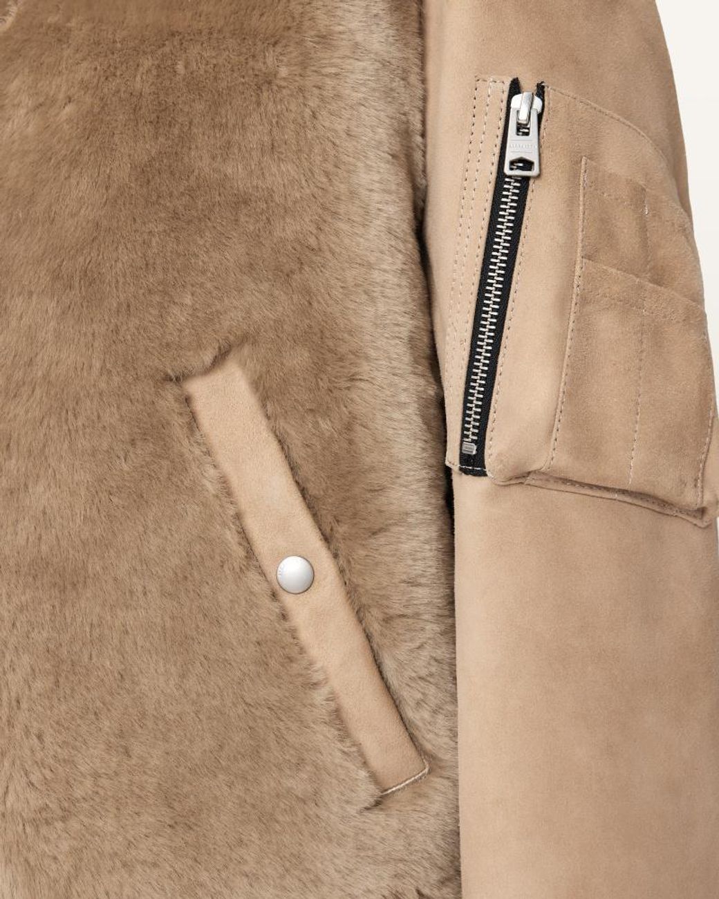 AllSaints Natural Dexter Collared Shearling Jacket