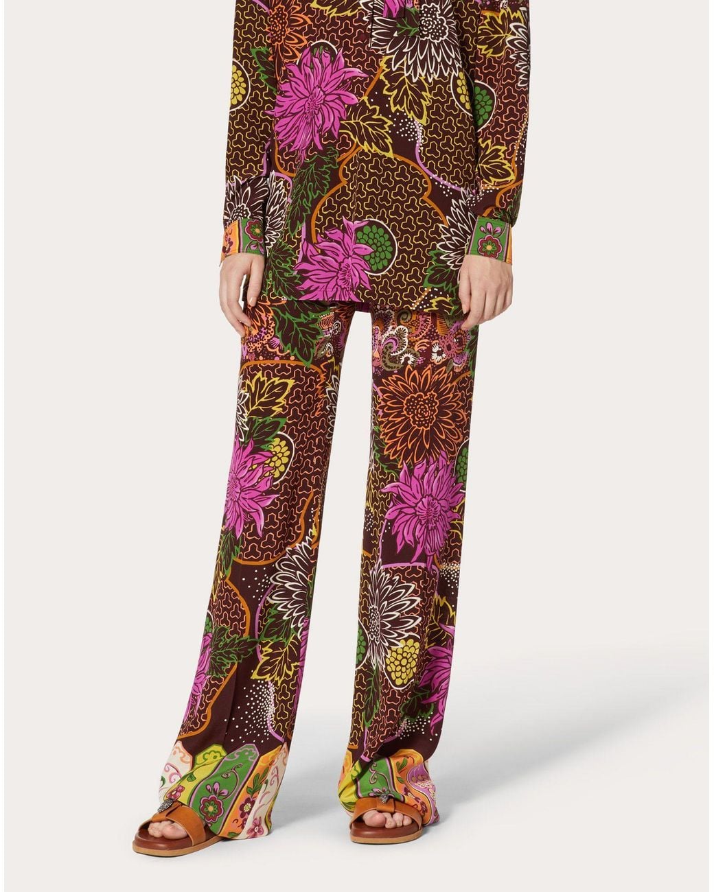 Valentino Red Floral Print High-Waisted Trousers