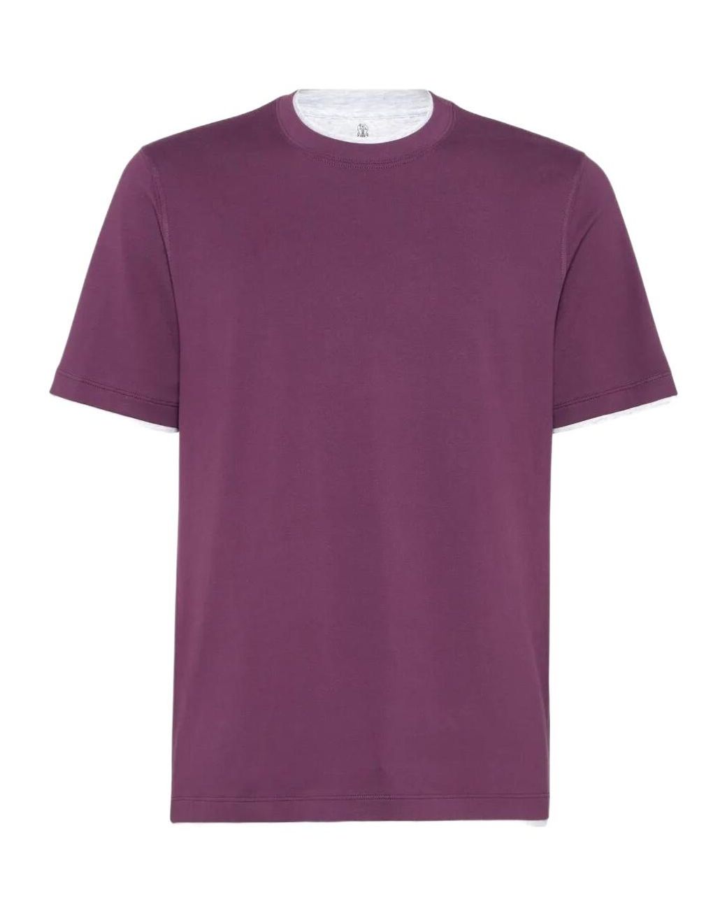 Brunello Cucinelli Purple Layered-Effect Crewneck T-Shirt for men