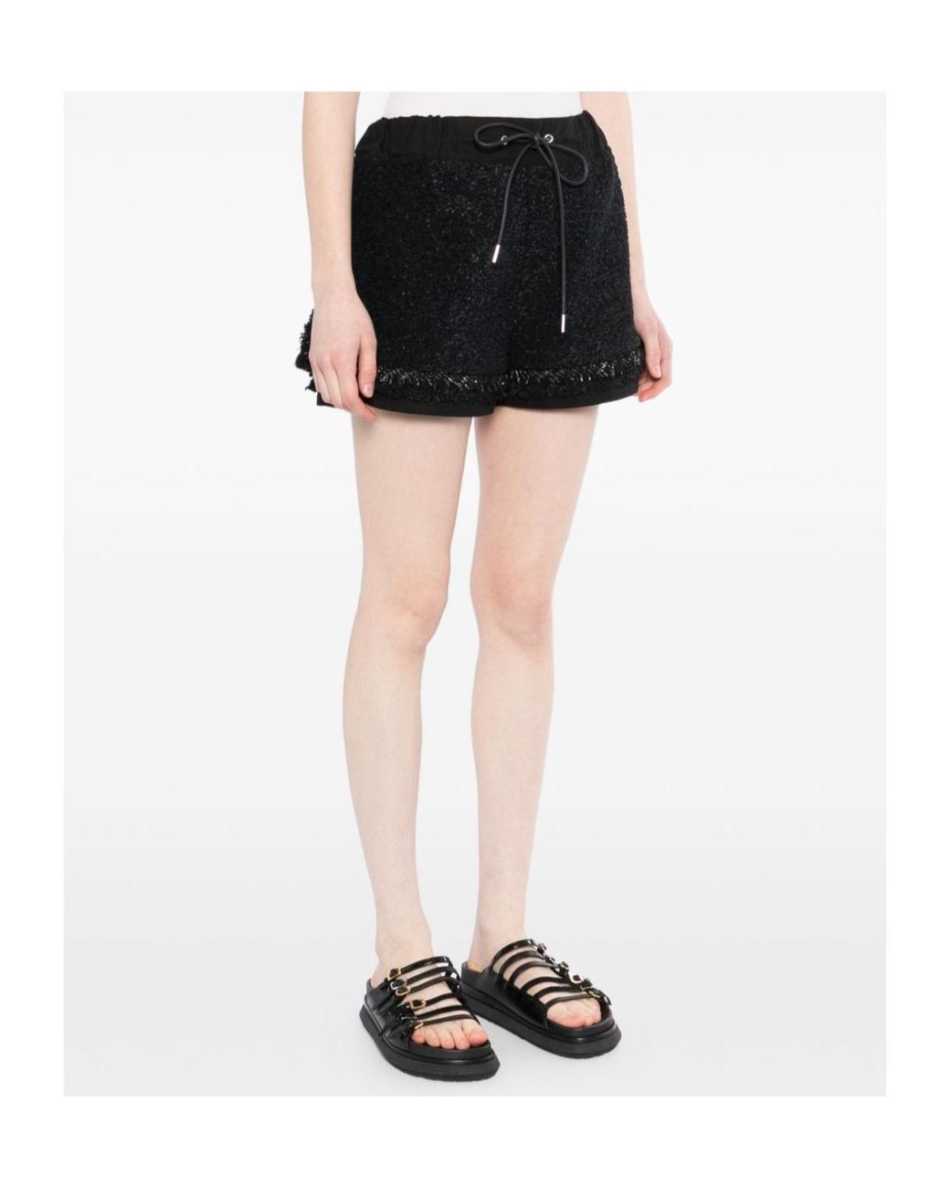 Sacai Black Drawstring Elastic Waist Shorts