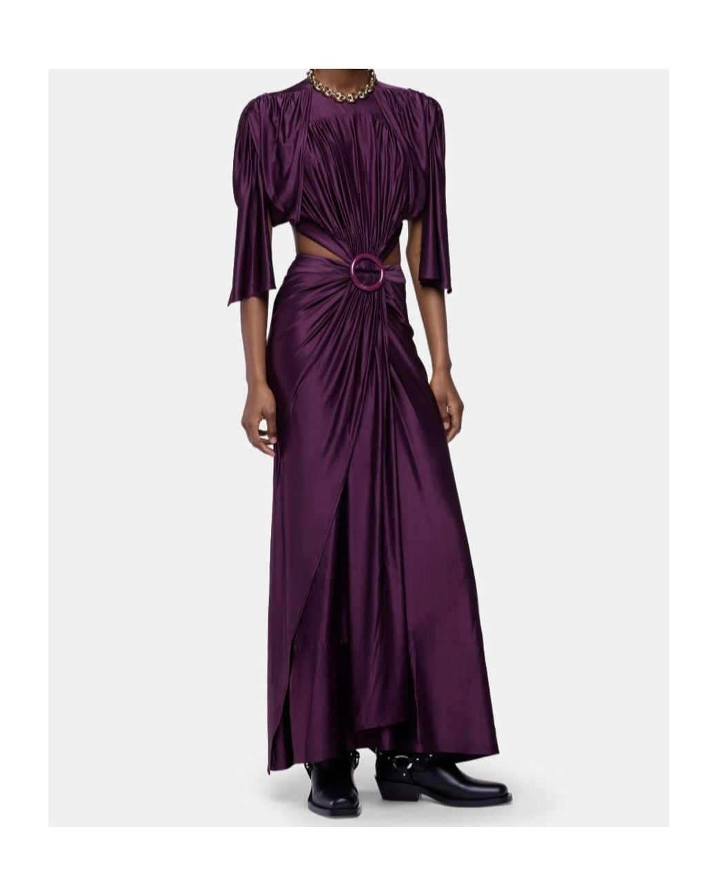 Rabanne Purple Rabanne Ring-Detailed Ruched Maxi Dress