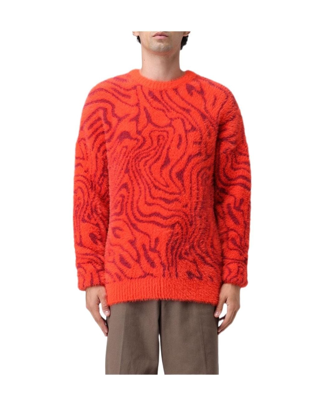 Marcelo Burlon Red Patterned-Intarsia Fleece Knitted Jumper for men