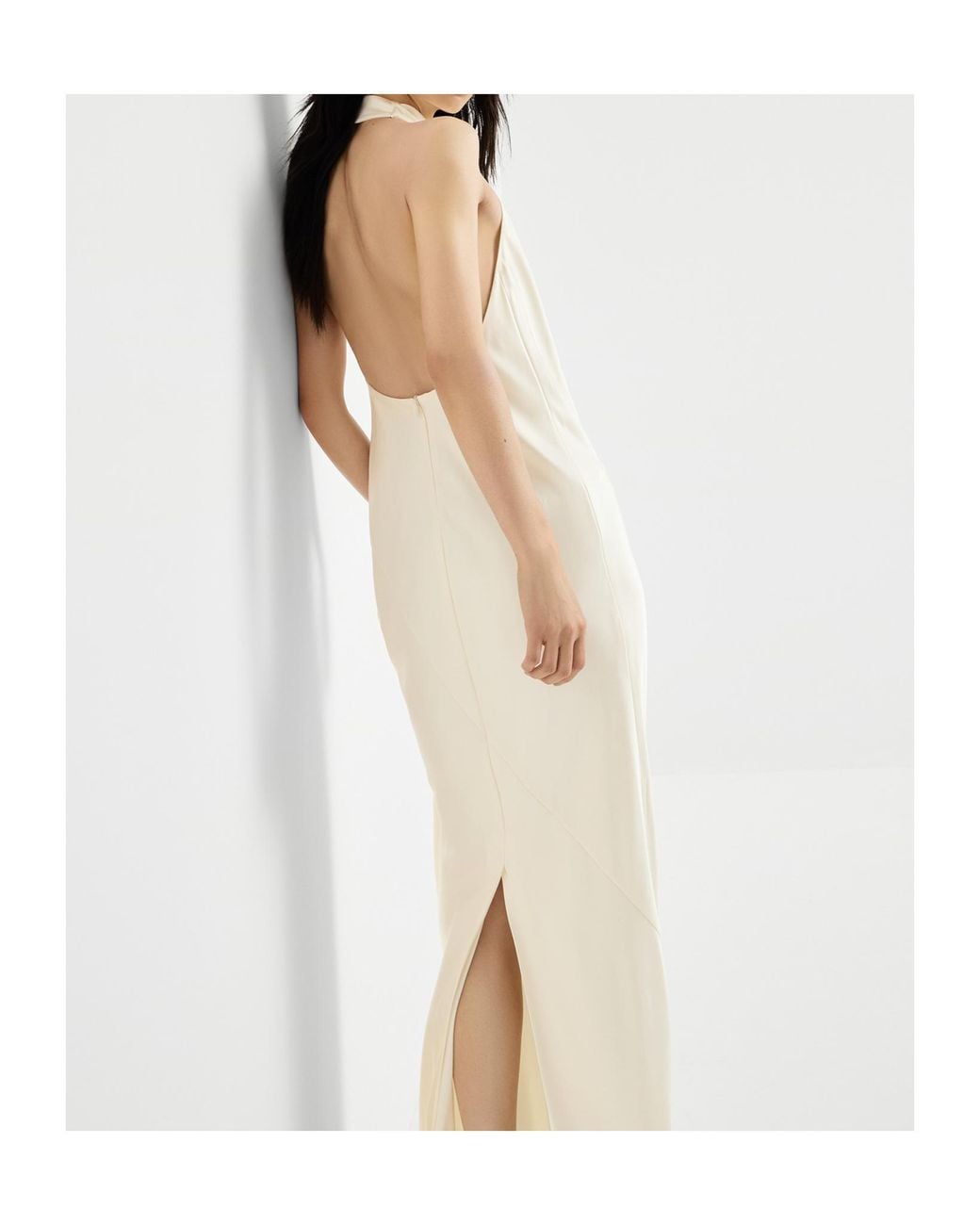 Brunello Cucinelli White Silk Satin Halterneck Dress