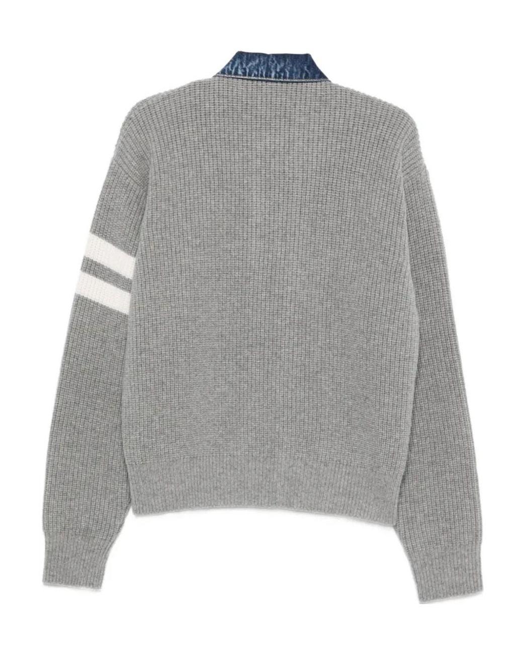 DSquared² Gray Denim-Panel Ribbed Cardigan for men