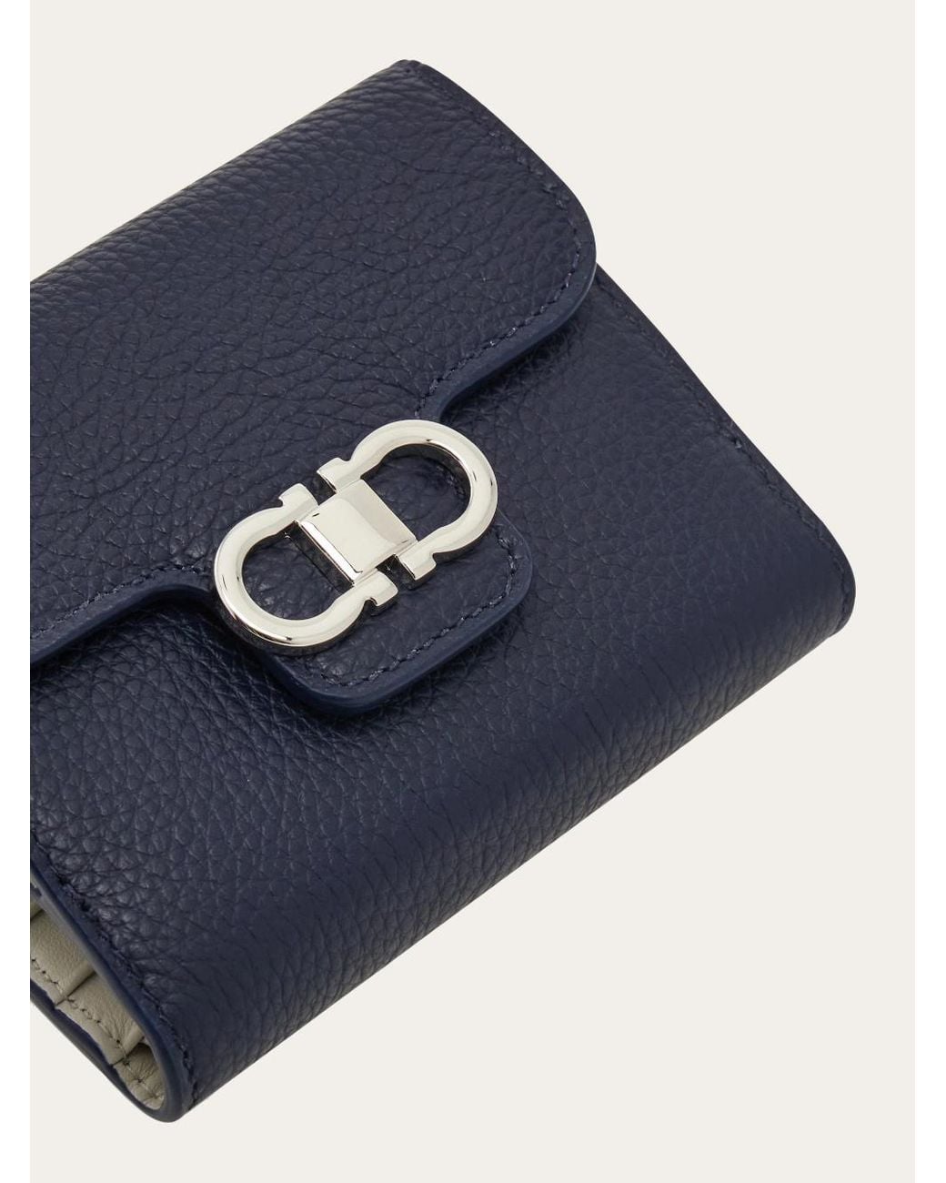 Ferragamo Blue Gancini Compact Wallet