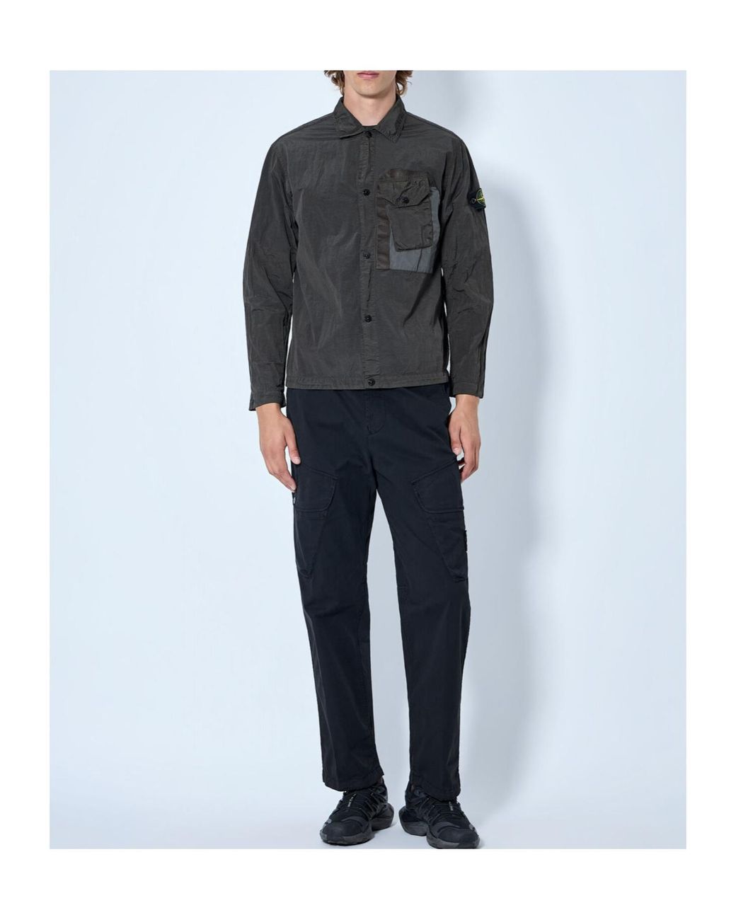 Stone Island Black Logo Patch Buttoned Shirt for men