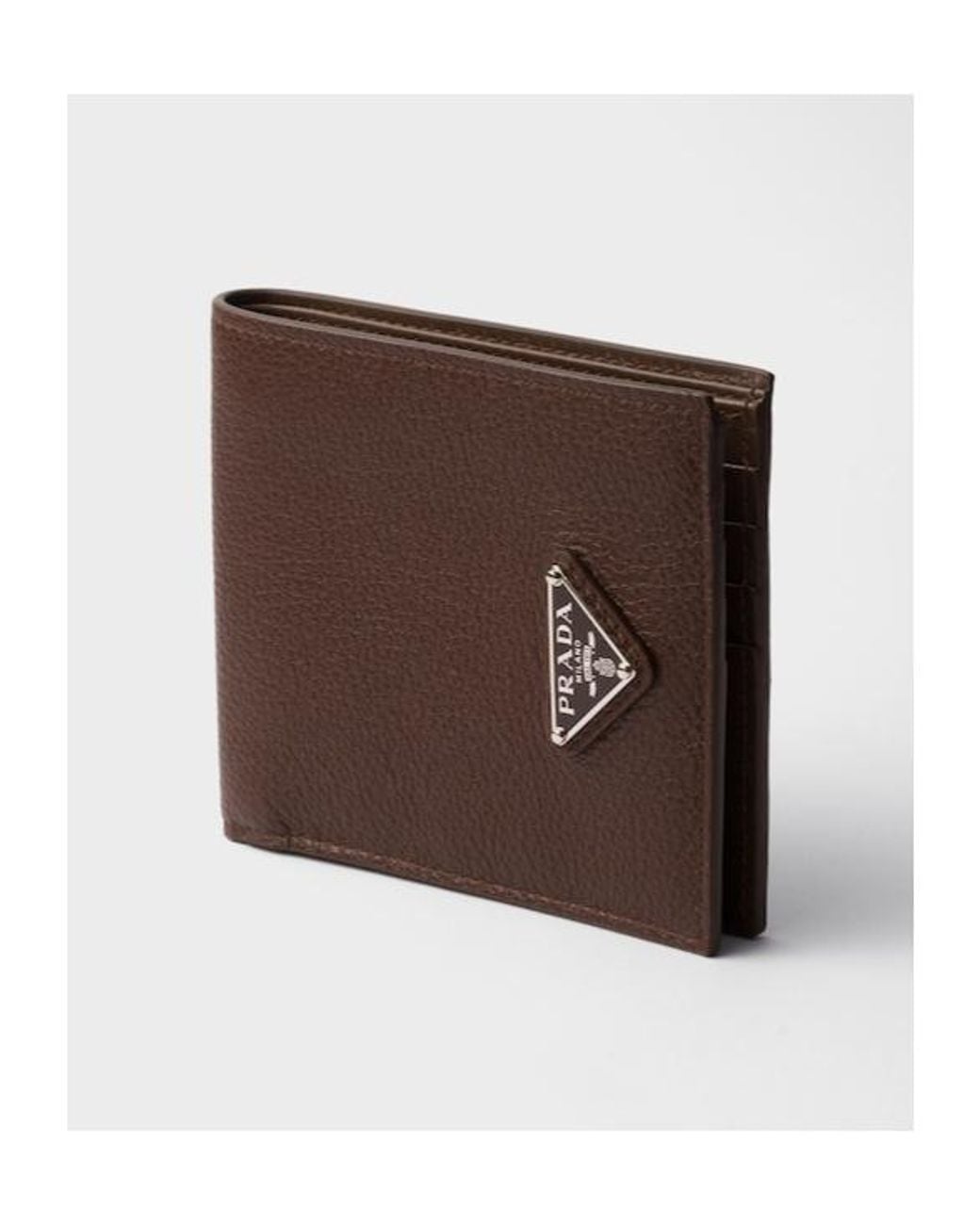Prada Brown Logo Plaque Bifold Wallet for men
