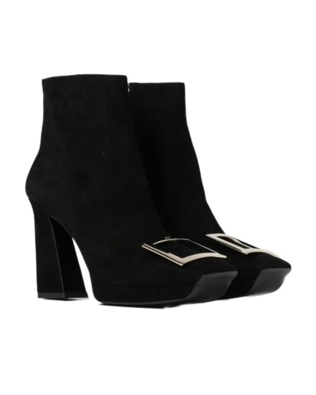 Roger Vivier Black Viv' Square Metal Buckle Platform Ankle Boots