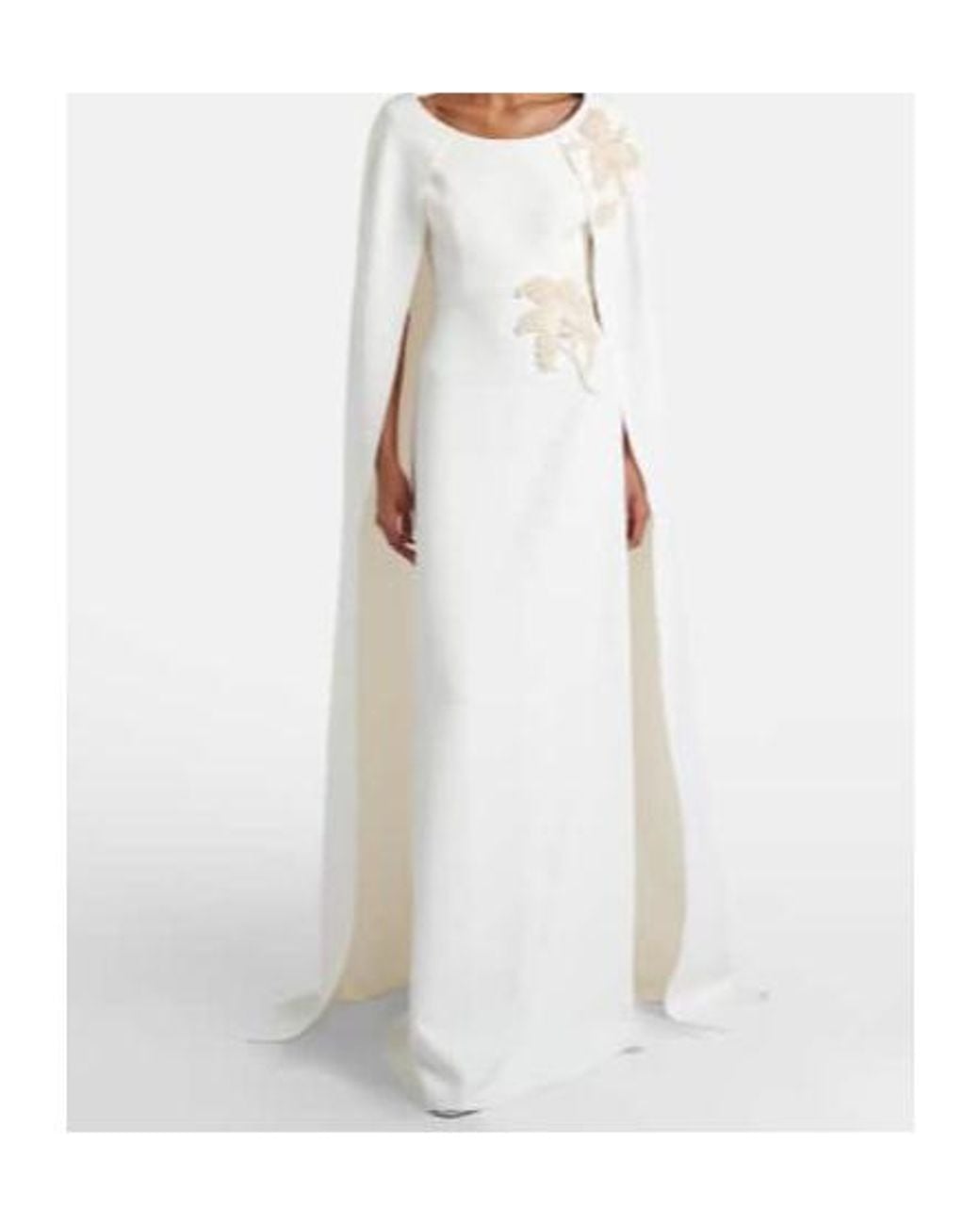 Safiyaa White Yuna Faux Pearl-Embellished Crepe Gown