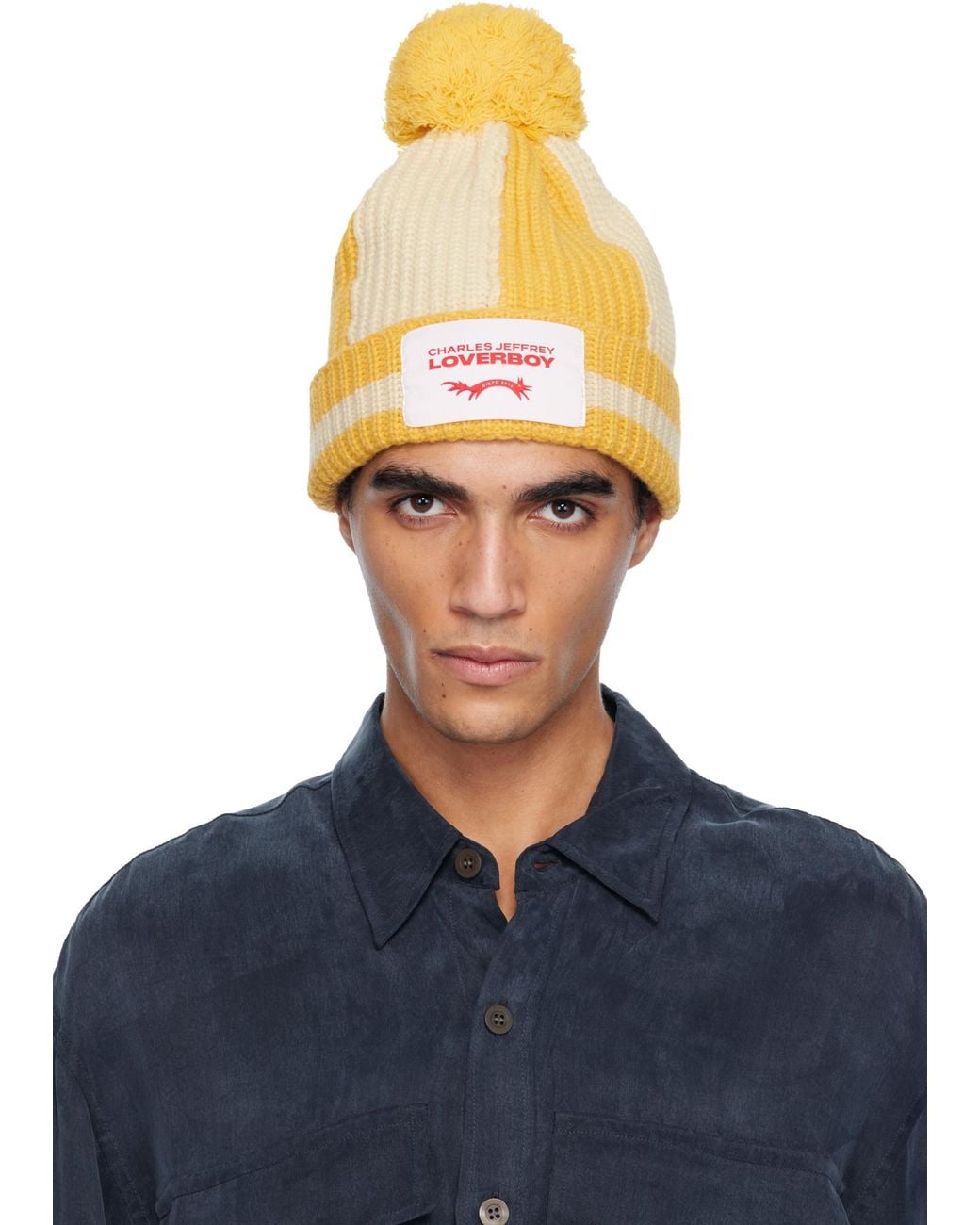 charlesjeffreyloverboy Yellow Pom-Pom Knit Hat for men