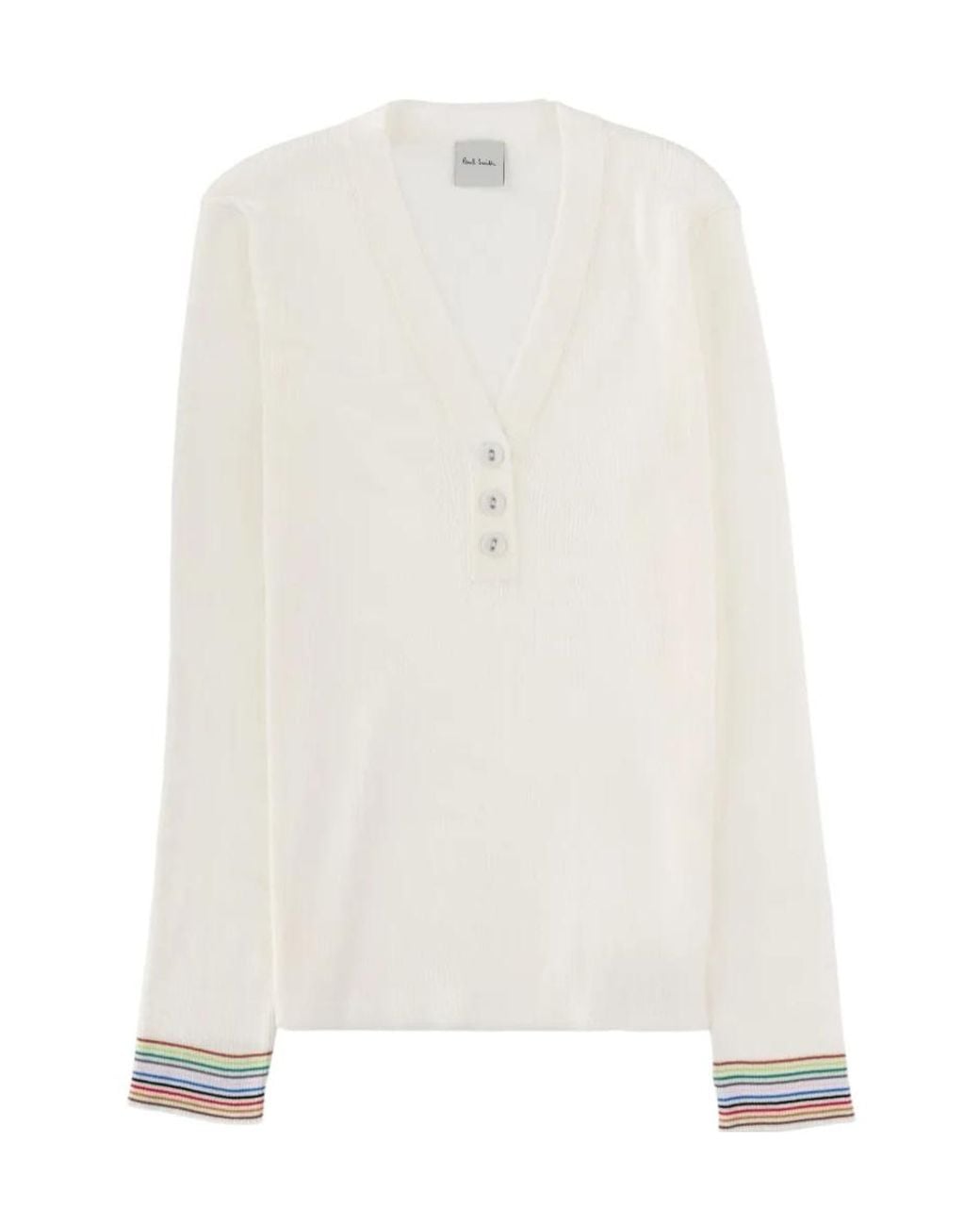 Paul Smith White Henley Cuff-Striped Knitted Sweater