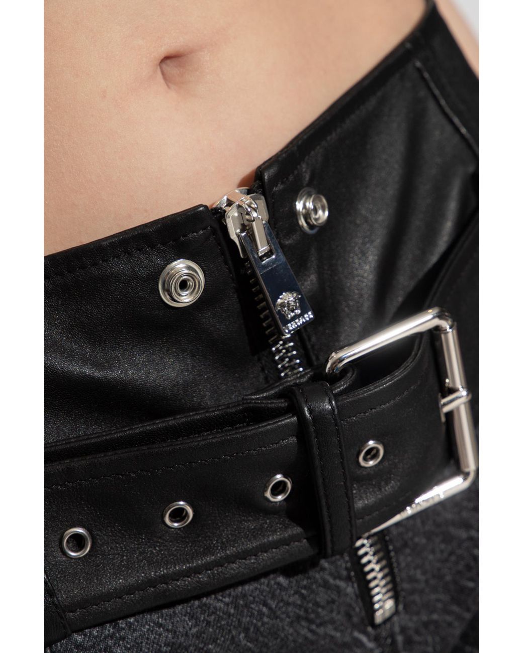 Versace Black Belted Zip-Cuff Flared Trousers