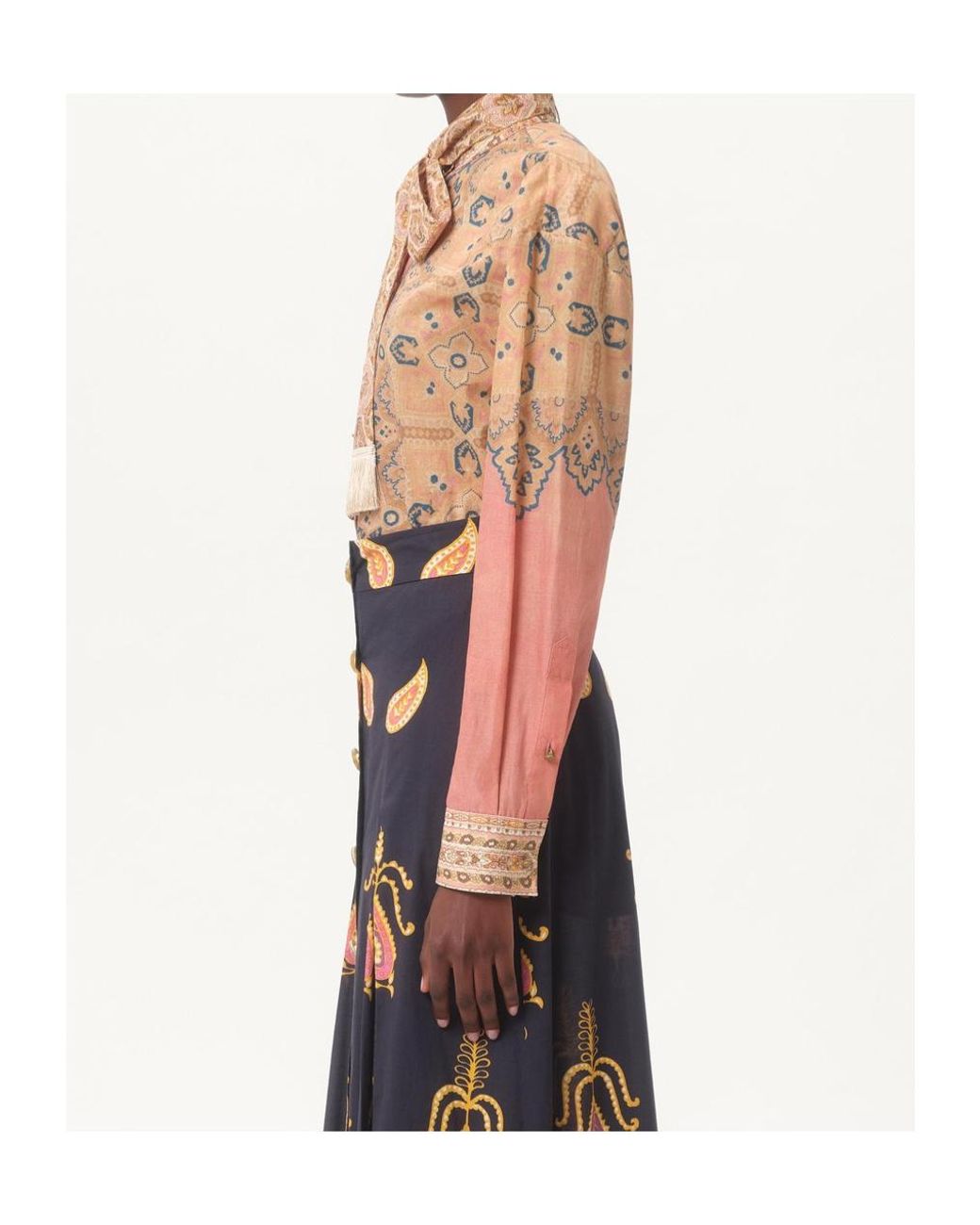 Valentino Natural All-Over Printed Pussy-Bow Shirt