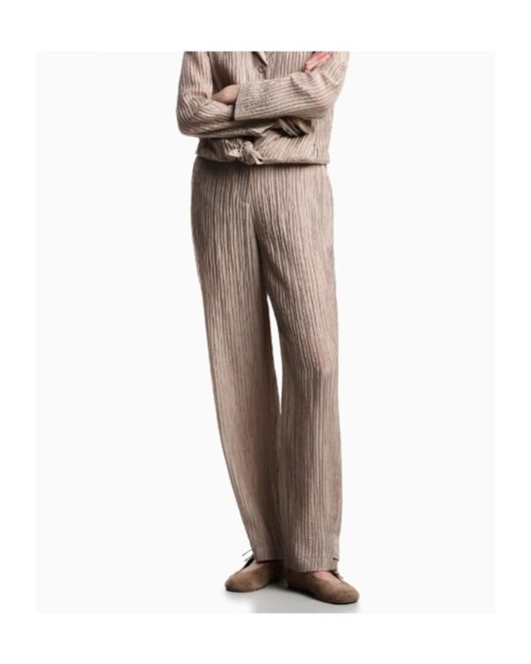 Emporio Armani Natural Crinkled Straight-Leg Pants